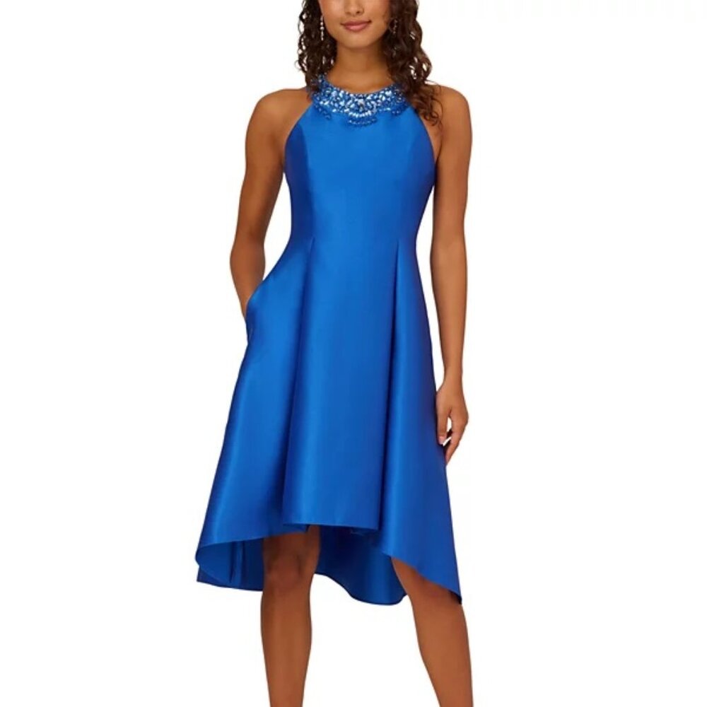 Adrianna Papell Rhinestone High-Low Dress Ultra Blue Size 4